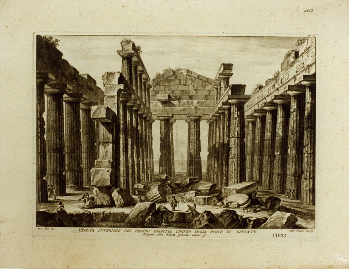 Veduta interna del tempio di Nettuno a Paestum - Certosa di san Martino, Napoli
